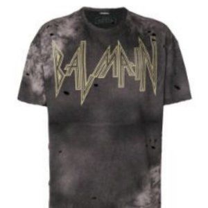 Distressed Balmain print logo T-shirt